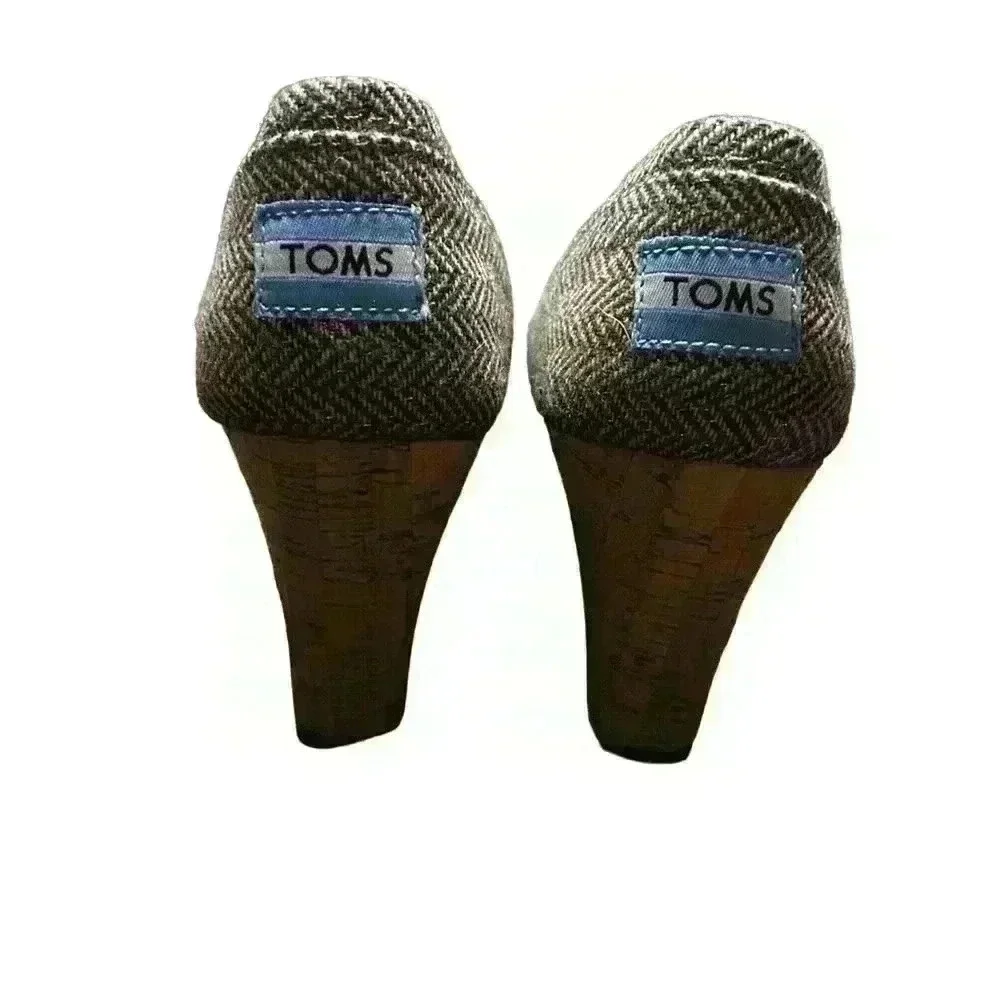 TOMS Women's Espadrille Wedge Sandal Cork Platform Houndstooth Pattern Size US 7